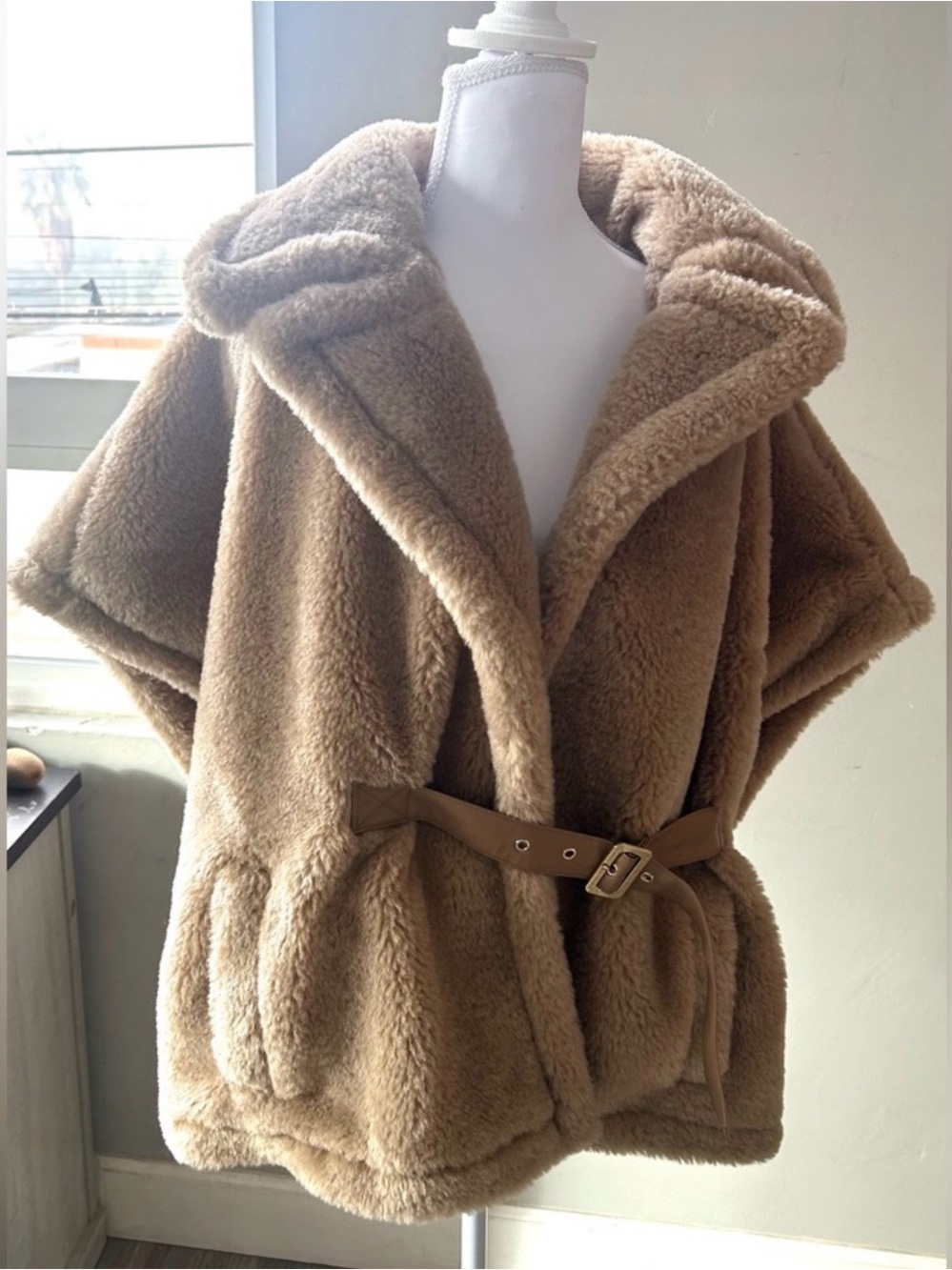 Marc New York Taupe Faux Shearling Belted Coat - Picture 2 of 6